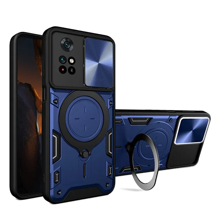 For Xiaomi Poco M4 Pro 4G Kickstand Case TPU+PC Phone Cover with Slide Lens Shield