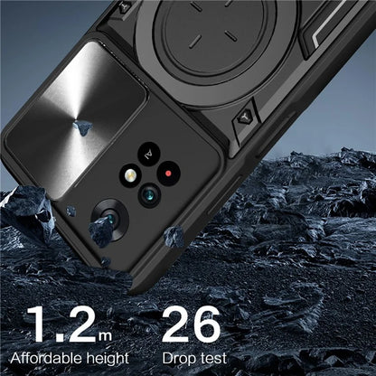 For Xiaomi Poco M4 Pro 4G Kickstand Case TPU+PC Phone Cover with Slide Lens Shield