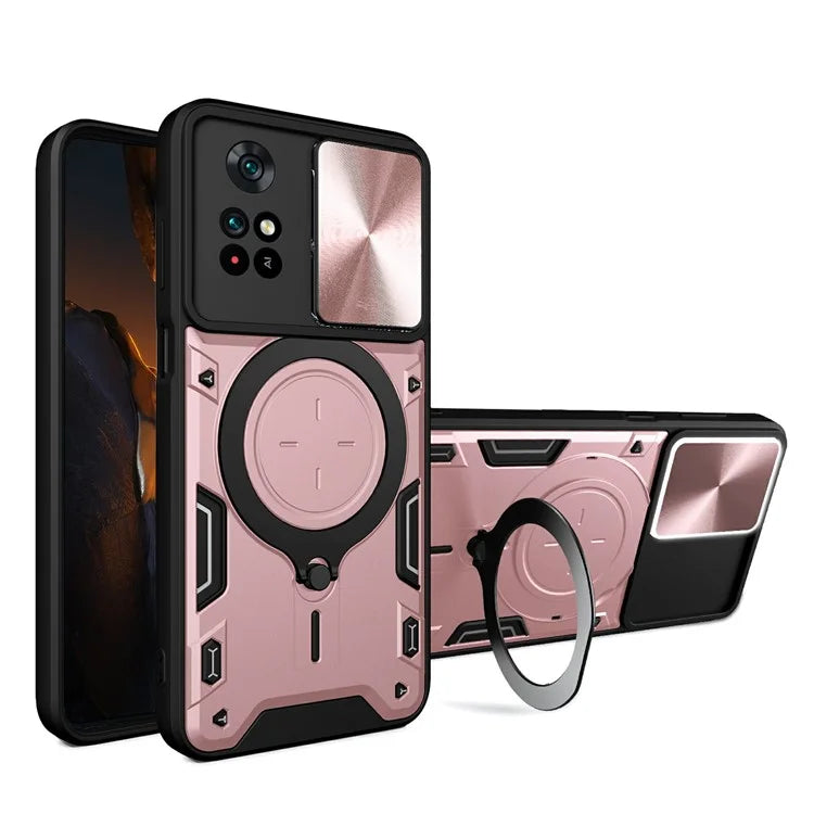 For Xiaomi Poco M4 Pro 4G Kickstand Case TPU+PC Phone Cover with Slide Lens Shield