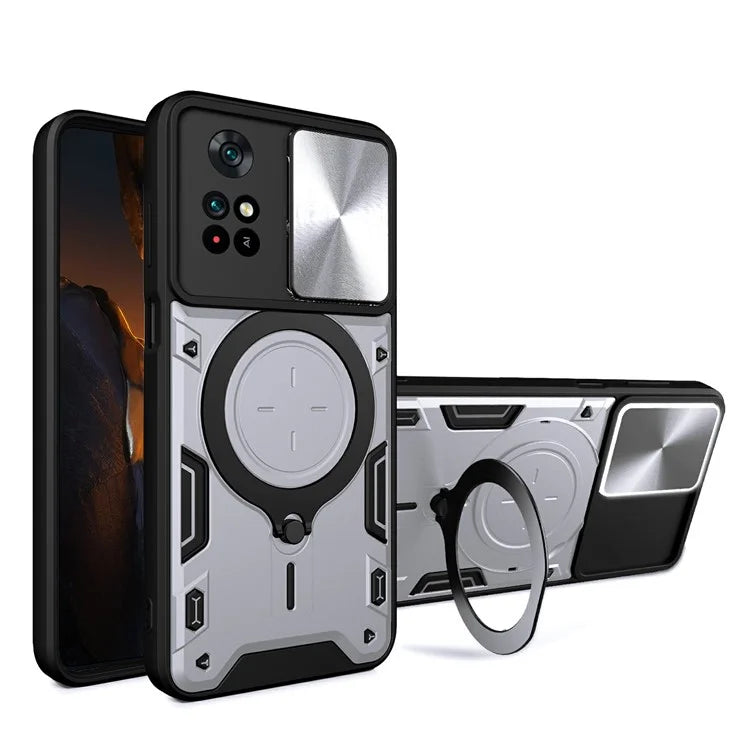 For Xiaomi Poco M4 Pro 4G Kickstand Case TPU+PC Phone Cover with Slide Lens Shield