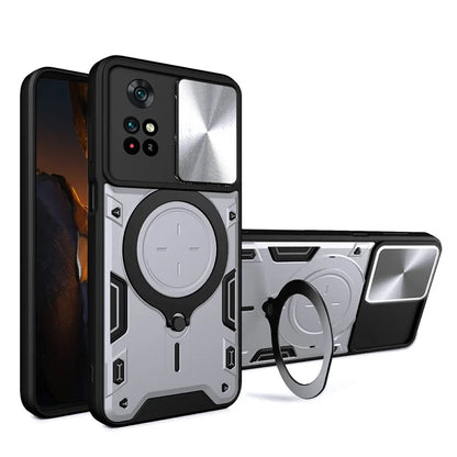 For Xiaomi Poco M4 Pro 4G Kickstand Case TPU+PC Phone Cover with Slide Lens Shield