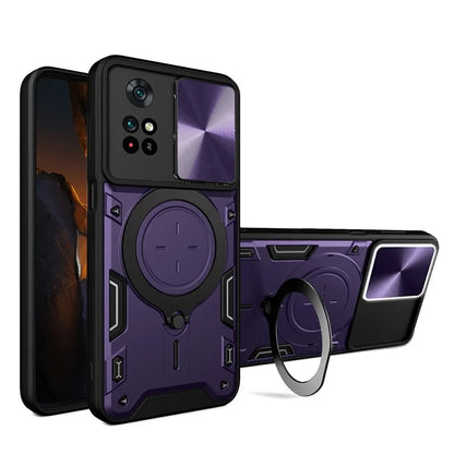 For Xiaomi Poco M4 Pro 4G Kickstand Case TPU+PC Phone Cover with Slide Lens Shield