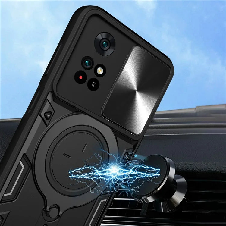 For Xiaomi Poco M4 Pro 4G Kickstand Case TPU+PC Phone Cover with Slide Lens Shield
