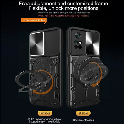 For Xiaomi Poco M4 Pro 4G Kickstand Case TPU+PC Phone Cover with Slide Lens Shield