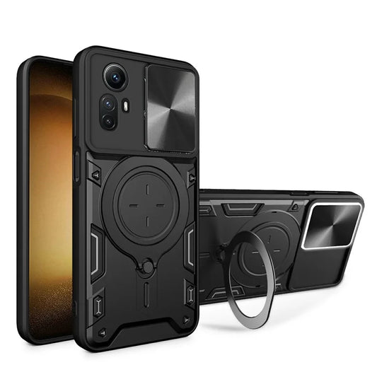 For Xiaomi Redmi Note 12S 4G Case Anti-Drop TPU+PC Phone Cover with Kickstand, Slide Lens Lid