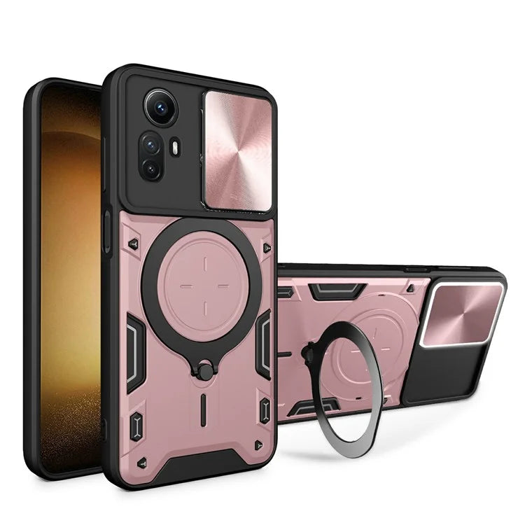 For Xiaomi Redmi Note 12S 4G Case Anti-Drop TPU+PC Phone Cover with Kickstand, Slide Lens Lid
