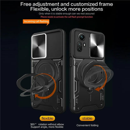 For Xiaomi Redmi Note 12S 4G Case Anti-Drop TPU+PC Phone Cover with Kickstand, Slide Lens Lid