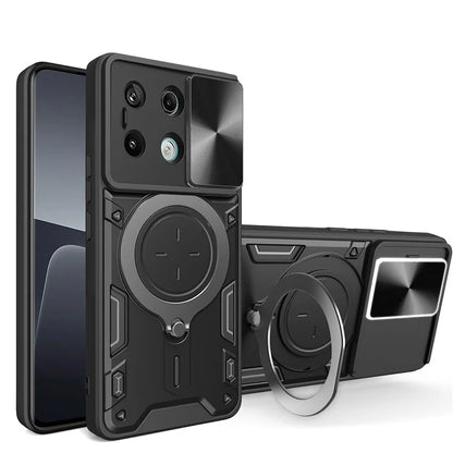 For Xiaomi Redmi Note 13 Pro 5G / Poco X6 5G Case Kickstand TPU+PC Phone Cover with Slide Lens Lid