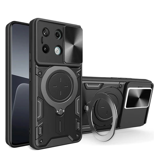 For Xiaomi Redmi Note 13 Pro 5G / Poco X6 5G Case Kickstand TPU+PC Phone Cover with Slide Lens Lid