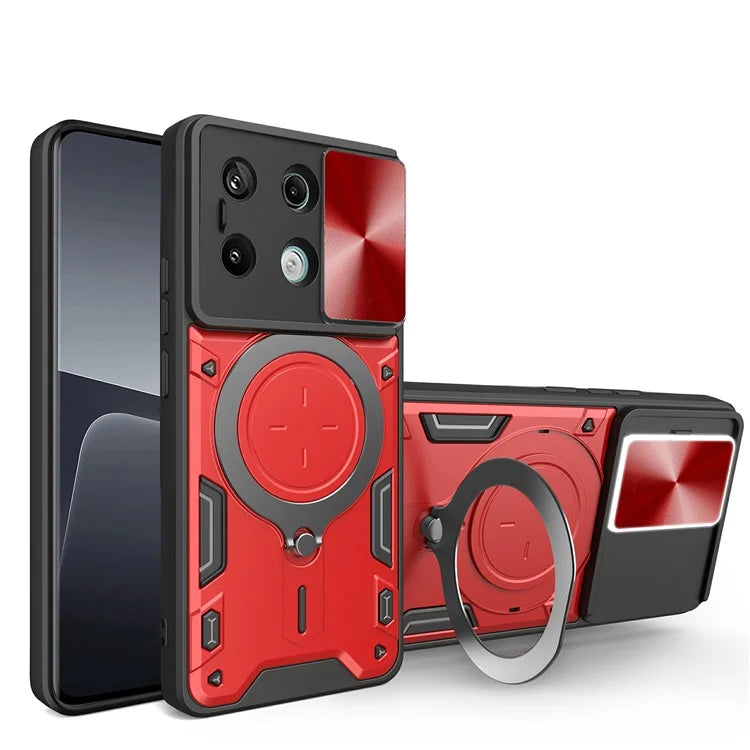 For Xiaomi Redmi Note 13 Pro 5G / Poco X6 5G Case Kickstand TPU+PC Phone Cover with Slide Lens Lid