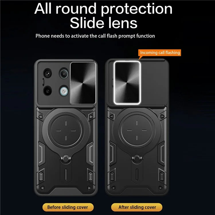 For Xiaomi Redmi Note 13 Pro 5G / Poco X6 5G Case Kickstand TPU+PC Phone Cover with Slide Lens Lid