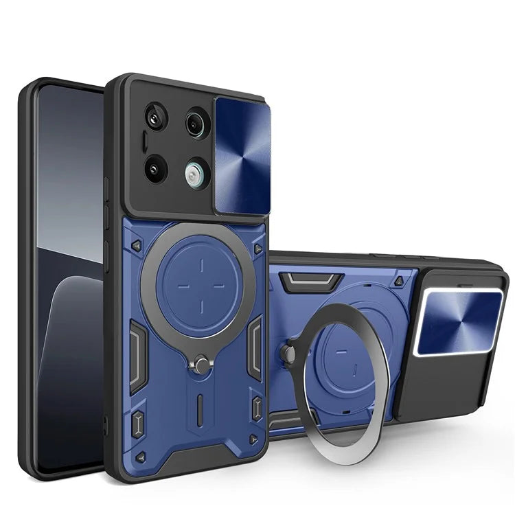 For Xiaomi Redmi Note 13 Pro 5G / Poco X6 5G Case Kickstand TPU+PC Phone Cover with Slide Lens Lid