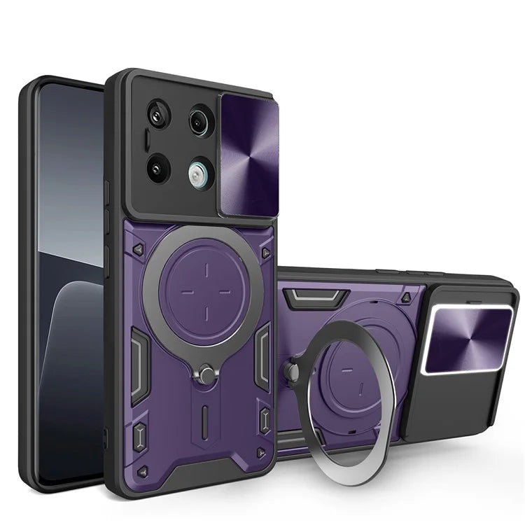 For Xiaomi Redmi Note 13 Pro 5G / Poco X6 5G Case Kickstand TPU+PC Phone Cover with Slide Lens Lid