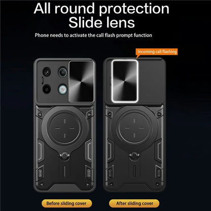 For Xiaomi Redmi Note 13 Pro 5G / Poco X6 5G Case Kickstand TPU+PC Phone Cover with Slide Lens Lid