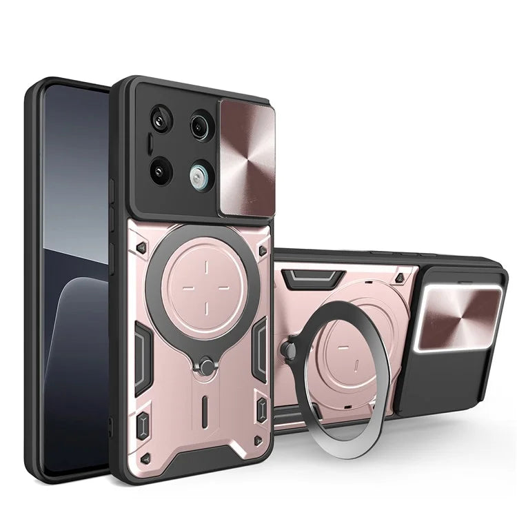 For Xiaomi Redmi Note 13 Pro 5G / Poco X6 5G Case Kickstand TPU+PC Phone Cover with Slide Lens Lid
