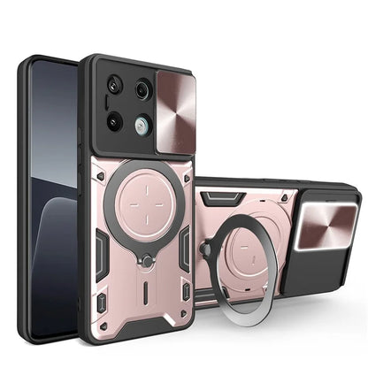 For Xiaomi Redmi Note 13 Pro 5G / Poco X6 5G Case Kickstand TPU+PC Phone Cover with Slide Lens Lid