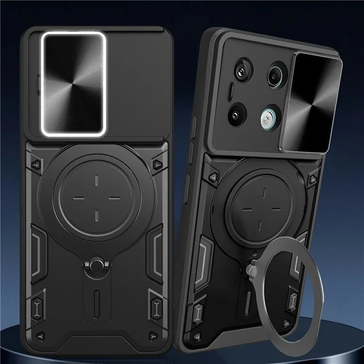 For Xiaomi Redmi Note 13 Pro 5G / Poco X6 5G Case Kickstand TPU+PC Phone Cover with Slide Lens Lid