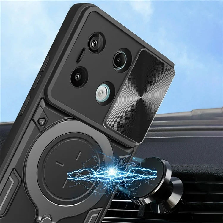 For Xiaomi Redmi Note 13 Pro 5G / Poco X6 5G Case Kickstand TPU+PC Phone Cover with Slide Lens Lid