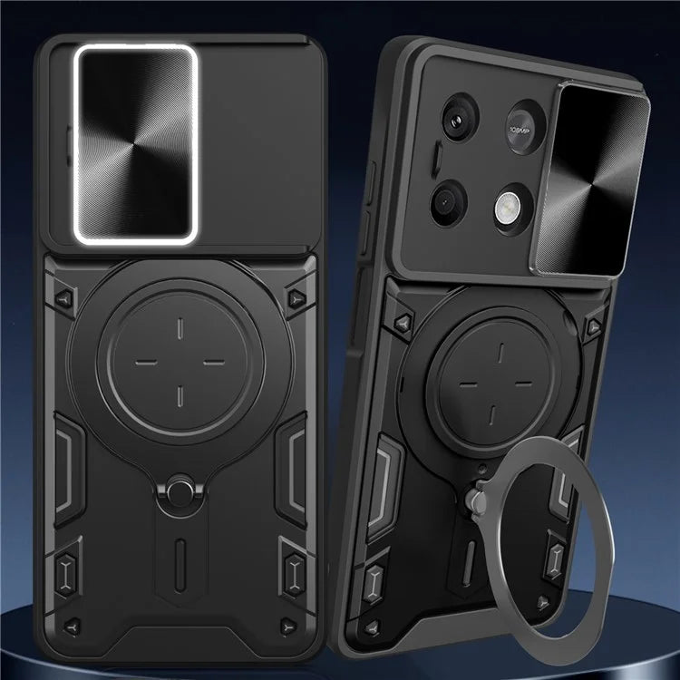 For Xiaomi Redmi Note 13 5G Protective Case TPU+PC Phone Cover with Kickstand, Slide Lens Lid