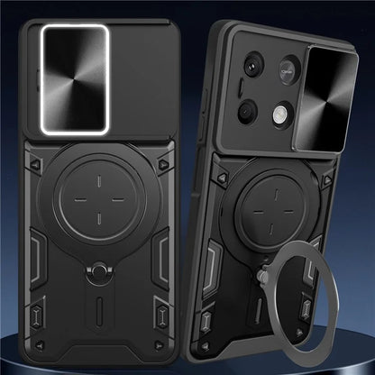 For Xiaomi Redmi Note 13 5G Protective Case TPU+PC Phone Cover with Kickstand, Slide Lens Lid