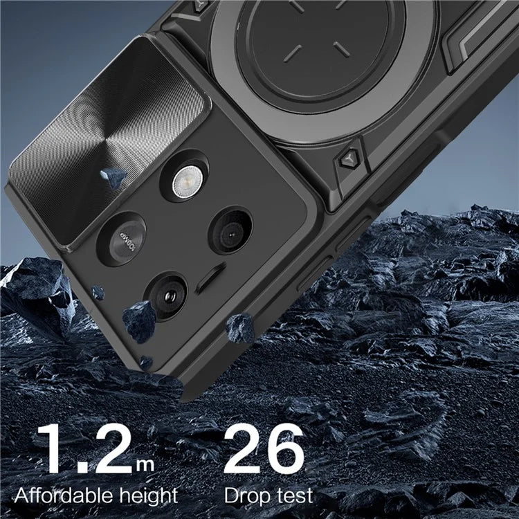 For Xiaomi Redmi Note 13 5G Protective Case TPU+PC Phone Cover with Kickstand, Slide Lens Lid