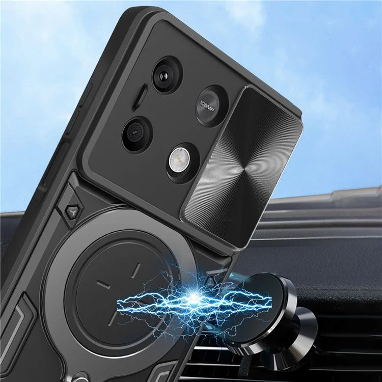 For Xiaomi Redmi Note 13 5G Protective Case TPU+PC Phone Cover with Kickstand, Slide Lens Lid