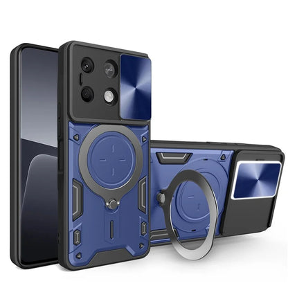 For Xiaomi Redmi Note 13 5G Protective Case TPU+PC Phone Cover with Kickstand, Slide Lens Lid