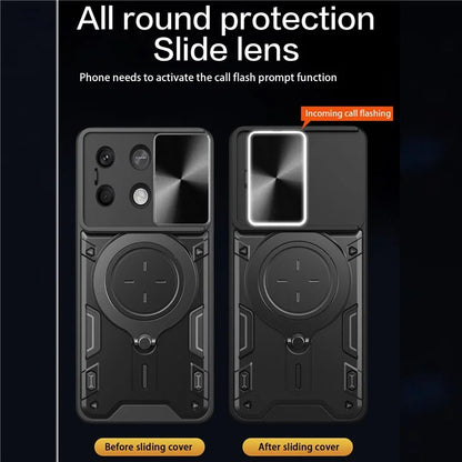For Xiaomi Redmi Note 13 5G Protective Case TPU+PC Phone Cover with Kickstand, Slide Lens Lid