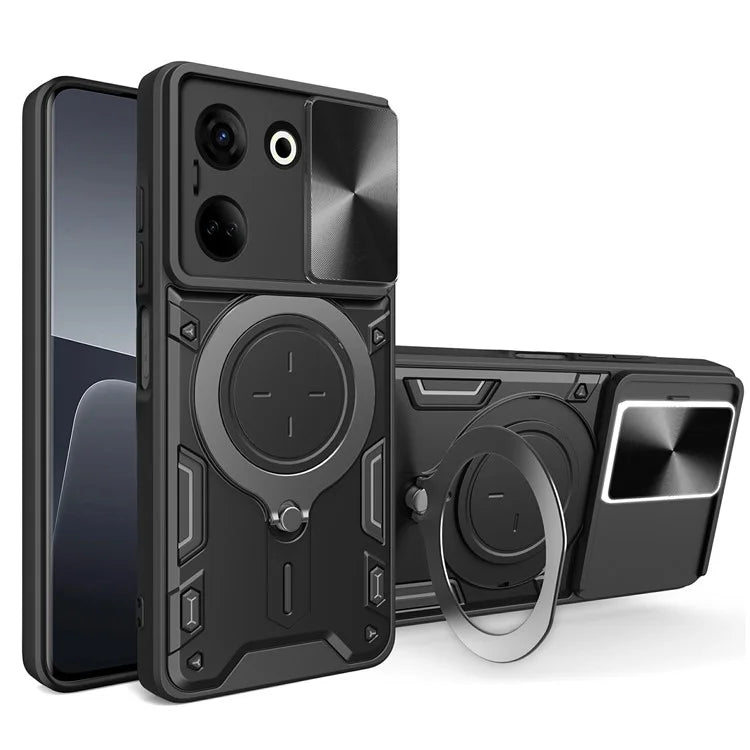 For TECNO Camon 20 4G / 20 Pro 4G Case Kickstand TPU+PC Slim Phone Cases with Slide Lens Lid