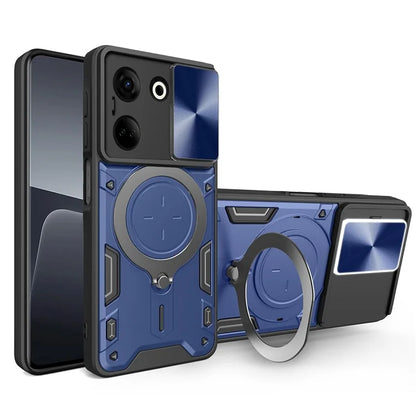 For TECNO Camon 20 4G / 20 Pro 4G Case Kickstand TPU+PC Slim Phone Cases with Slide Lens Lid