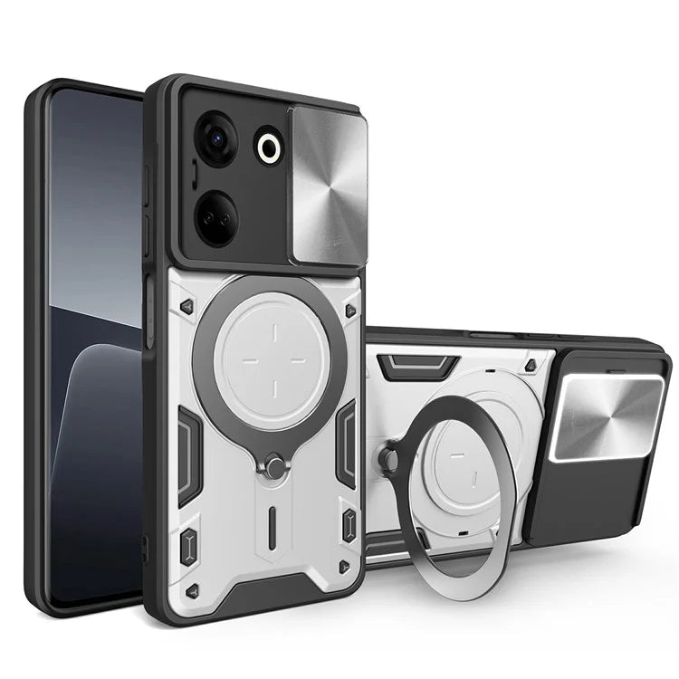 For TECNO Camon 20 4G / 20 Pro 4G Case Kickstand TPU+PC Slim Phone Cases with Slide Lens Lid