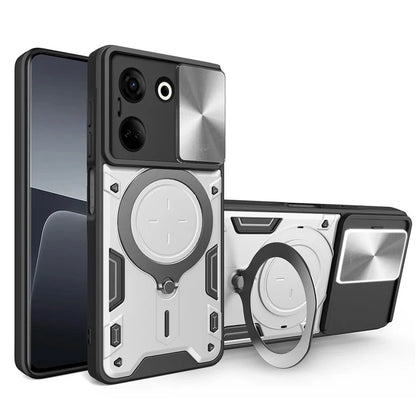For TECNO Camon 20 4G / 20 Pro 4G Case Kickstand TPU+PC Slim Phone Cases with Slide Lens Lid