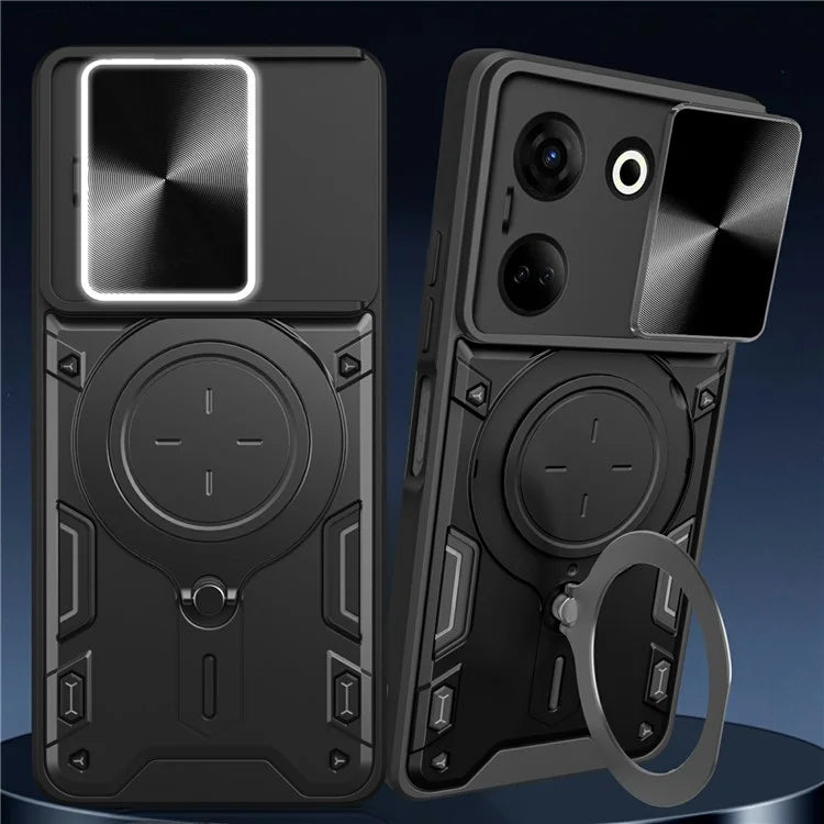 For TECNO Camon 20 4G / 20 Pro 4G Case Kickstand TPU+PC Slim Phone Cases with Slide Lens Lid