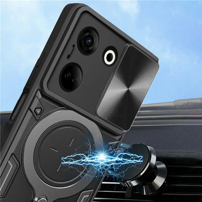 For TECNO Camon 20 4G / 20 Pro 4G Case Kickstand TPU+PC Slim Phone Cases with Slide Lens Lid