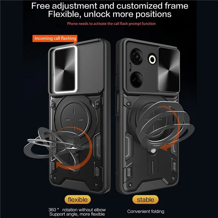 For TECNO Camon 20 4G / 20 Pro 4G Case Kickstand TPU+PC Slim Phone Cases with Slide Lens Lid