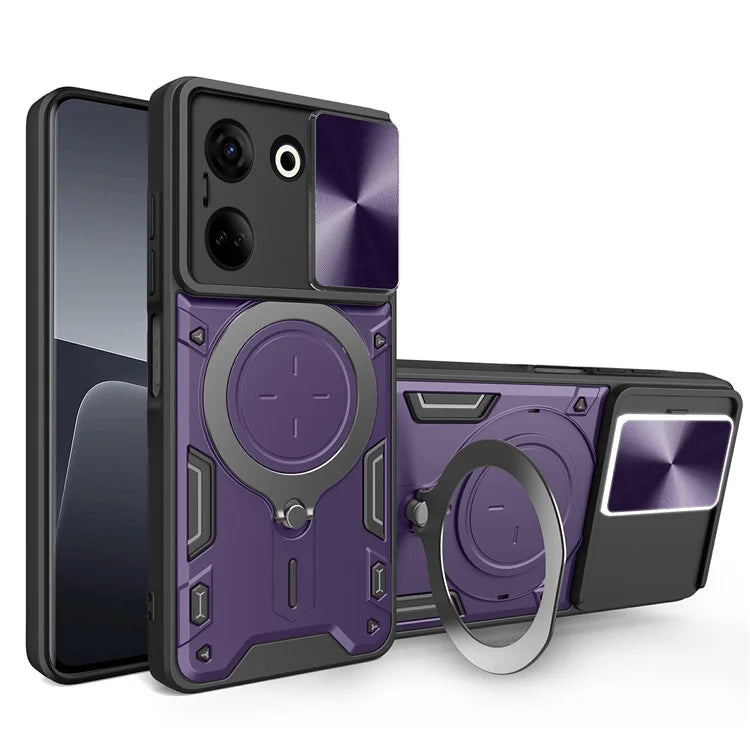 For TECNO Camon 20 4G / 20 Pro 4G Case Kickstand TPU+PC Slim Phone Cases with Slide Lens Lid