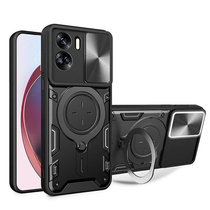 For Honor 90 Lite 5G Case with Slide Camera Cover Rotating Kickstand TPU+PC Phone Shell