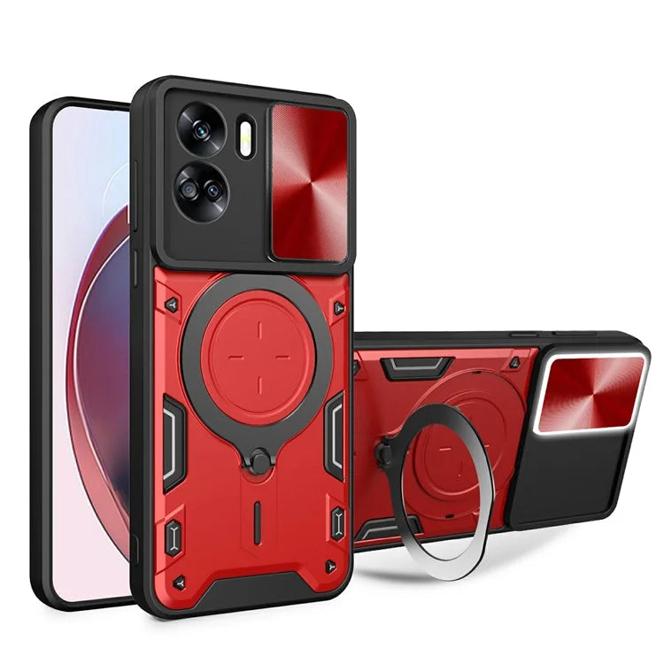 For Honor 90 Lite 5G Case with Slide Camera Cover Rotating Kickstand TPU+PC Phone Shell