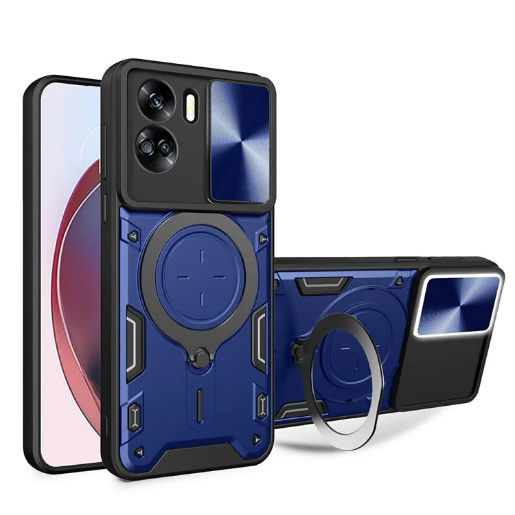 For Honor 90 Lite 5G Case with Slide Camera Cover Rotating Kickstand TPU+PC Phone Shell