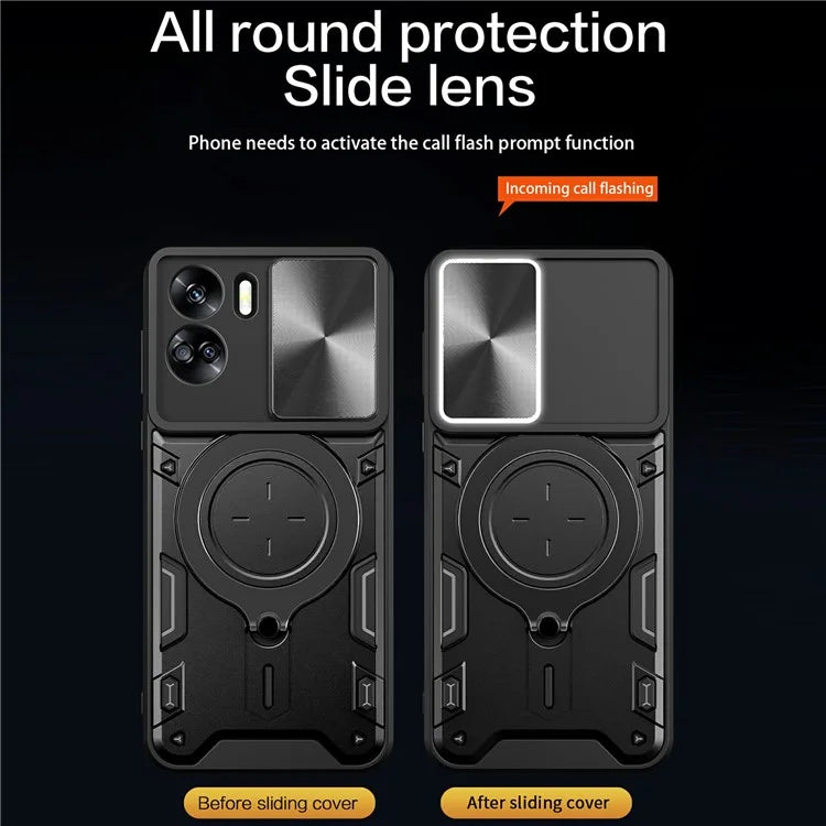 For Honor 90 Lite 5G Case with Slide Camera Cover Rotating Kickstand TPU+PC Phone Shell