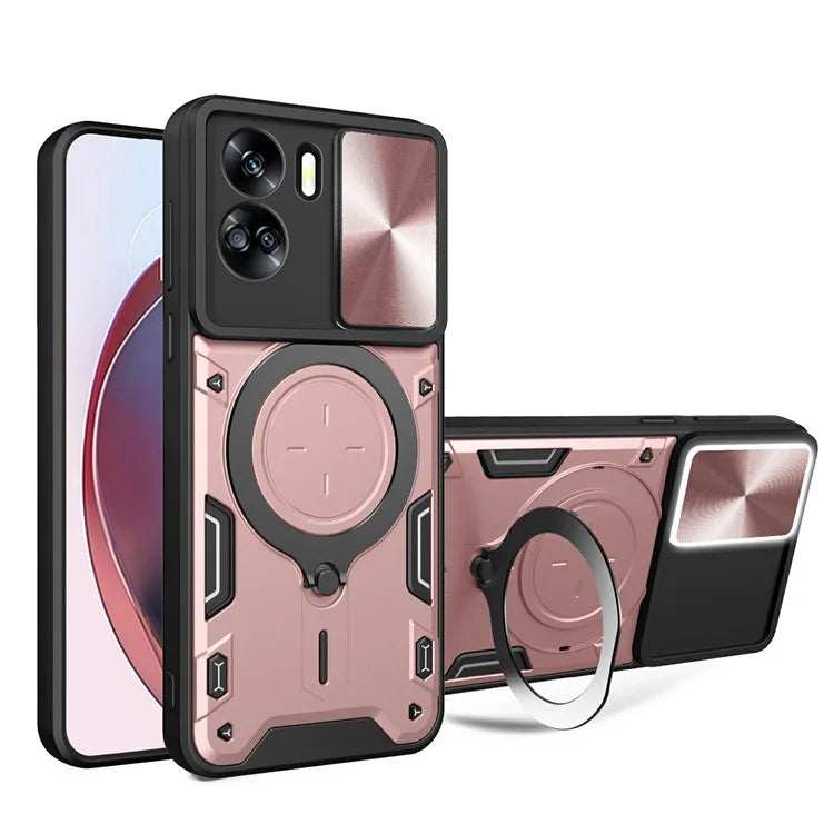 For Honor 90 Lite 5G Case with Slide Camera Cover Rotating Kickstand TPU+PC Phone Shell