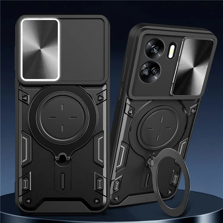 For Honor 90 Lite 5G Case with Slide Camera Cover Rotating Kickstand TPU+PC Phone Shell