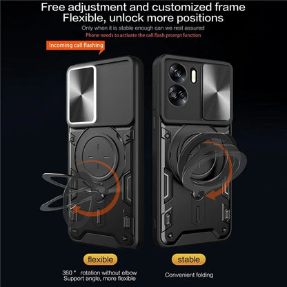 For Honor 90 Lite 5G Case with Slide Camera Cover Rotating Kickstand TPU+PC Phone Shell