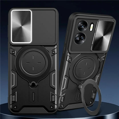 For Honor 90 Lite 5G Case with Slide Camera Cover Rotating Kickstand TPU+PC Phone Shell
