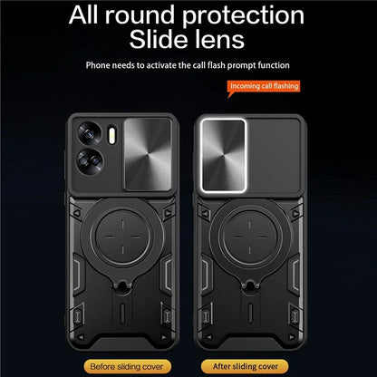 For Honor 90 Lite 5G Case with Slide Camera Cover Rotating Kickstand TPU+PC Phone Shell