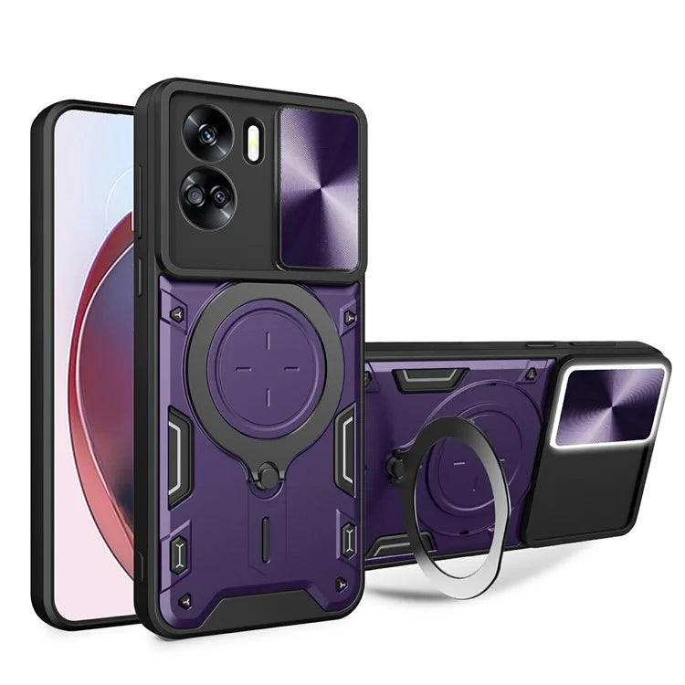 For Honor 90 Lite 5G Case with Slide Camera Cover Rotating Kickstand TPU+PC Phone Shell