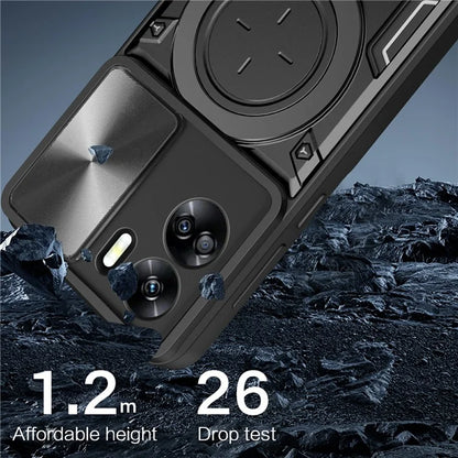 For Honor 90 Lite 5G Case with Slide Camera Cover Rotating Kickstand TPU+PC Phone Shell