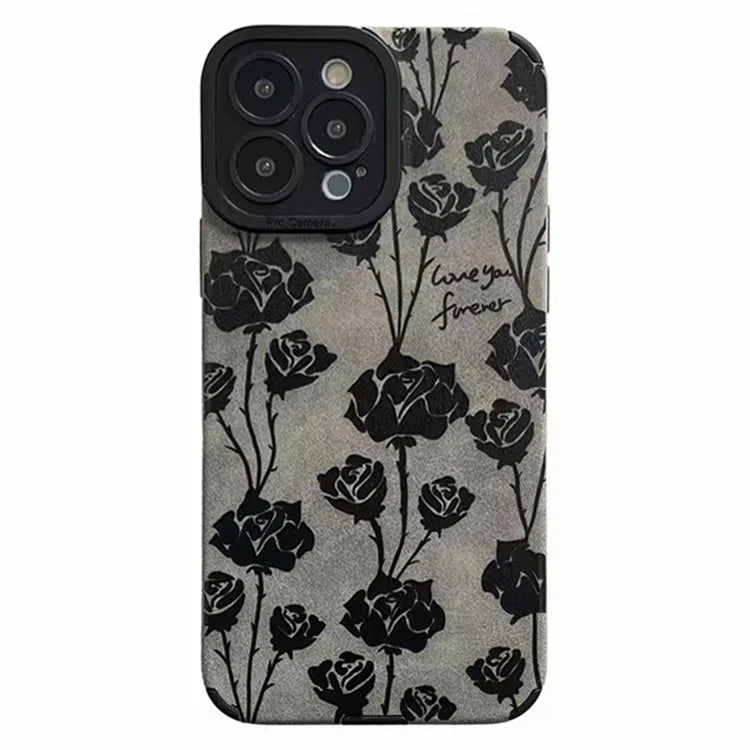 For iPhone 14 Pro Max Case Grey Rose Flower Pattern Soft TPU Mobile Phone Cover
