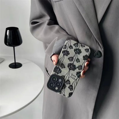 For iPhone 14 Pro Max Case Grey Rose Flower Pattern Soft TPU Mobile Phone Cover