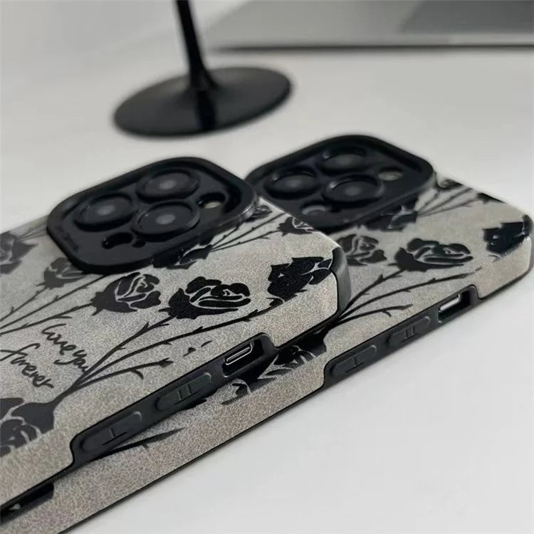 For iPhone 14 Pro Max Case Grey Rose Flower Pattern Soft TPU Mobile Phone Cover